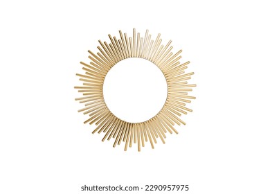 Round shape frame made with golden tubes, sun symbol element, isolated on white background