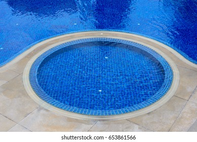 Round Shape Swimming Pool For Kids With Blue Tiles, Top View