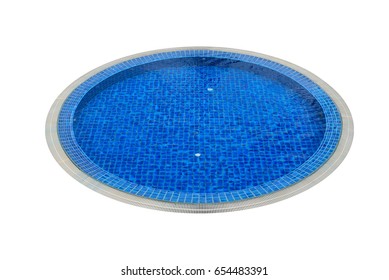 Round Shape Swimming Pool For Kids With Blue Tiles Isolated On White Background, Top View, Top View