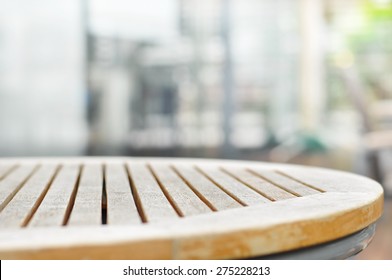 Round Shape Wood Table Top On Blur Gray Background - Can Be Used For Display Or Montage Your Products