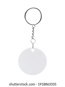 Round shaped white trinket with metal ring isolated on white background