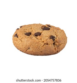 Round Shortbread Cookies With Chocolate And With Crumbs Isolated On A White Background Close-up