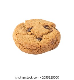 Round Shortbread Cookies With Chocolate And With Crumbs Isolated On A White Background Close-up