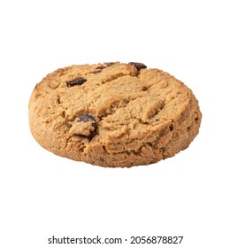 Round Shortbread Cookies With Chocolate And With Crumbs Isolated On A White Background Close-up