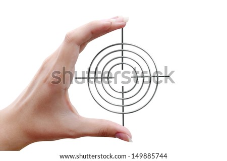 Round sight with crosshairs in hand on white background
