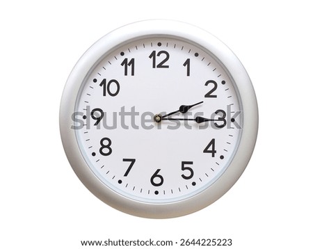 Round Silver Wall Clock Showing 02:15 or 14:15 Isolated-White. Useful for concepts like noon, midnight, deadline, countdown, or time management.