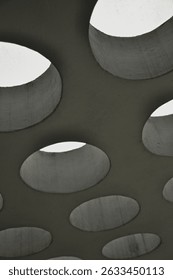 Round skylights in rows in a concrete ceiling, modern architecture