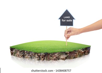  Round Soil Ground Cross Section With Earth Land. House Symbol With Location Pin And Green Grass In Real Estate Sale Or Property Investment Concept, Buying New Home Isolated On White Background