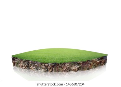  Round Soil Ground Cross Section With Earth Land And Green Grass, Realistic  Circle Cutaway Terrain Floor With Rock Isolated