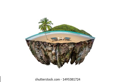   round soil ground cross section with earth land. Empty sand beach in front of summer sea. fantasy floating island with natural isolated on white background