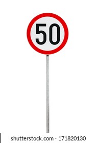 Round Speed Limit Road Sign Isolated On White