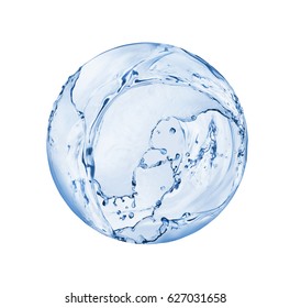 Round sphere made of water splashes isolated on white background 