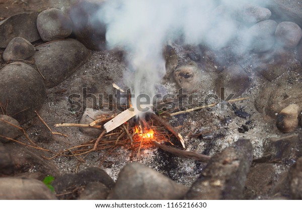 Round Stone Forest Fireplace Coal Wood Stock Photo Edit Now