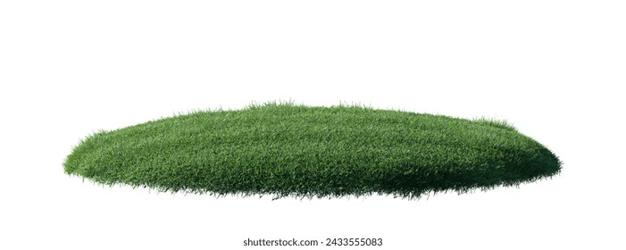 round surface patch covered with flowers, green leaf rock plant or dry grass isolated on white background. Realistic natural element for design. Bright 3d illustration.	