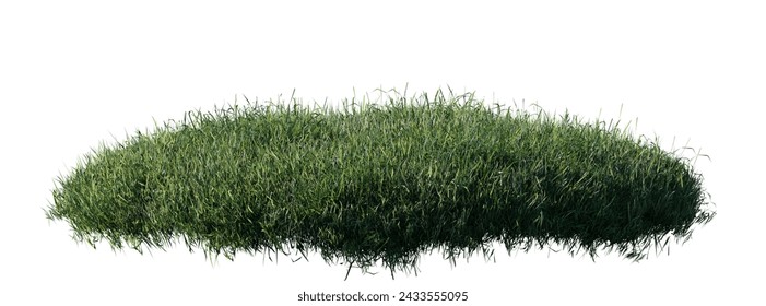 round surface patch covered with flowers, green leaf rock plant or dry grass isolated on white background. Realistic natural element for design. Bright 3d illustration.	