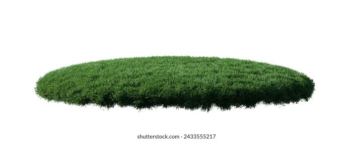 round surface patch covered with flowers, green leaf rock plant or dry grass isolated on white background. Realistic natural element for design. Bright 3d illustration.	
