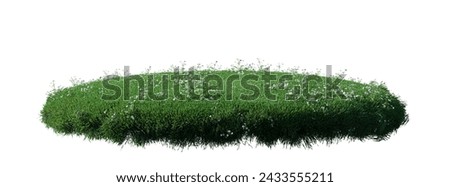 round surface patch covered with flowers, green leaf rock plant or dry grass isolated on white background. Realistic natural element for design. Bright 3d illustration.	