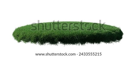 round surface patch covered with flowers, green leaf rock plant or dry grass isolated on white background. Realistic natural element for design. Bright 3d illustration.	