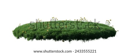 round surface patch covered with flowers, green leaf rock plant or dry grass isolated on white background. Realistic natural element for design. Bright 3d illustration.	