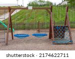 Round Swings Blue Cargo Rope Net at Kids Climbing Playground Fun