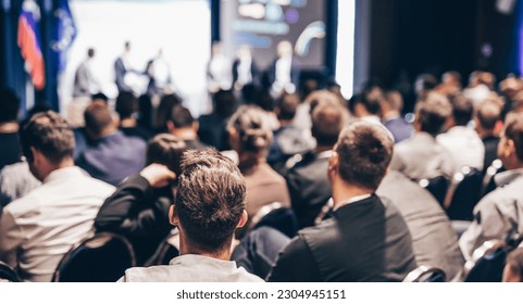 Round table discussion at business conference meeting event.. Audience at the conference hall. Business and entrepreneurship symposium - Shutterstock ID 2304945151