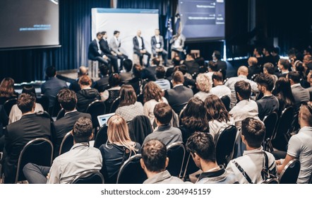 Round table discussion at business conference meeting event.. Audience at the conference hall. Business and entrepreneurship symposium - Shutterstock ID 2304945159