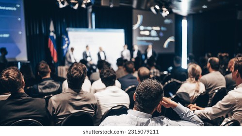 Round table discussion at business conference meeting event.. Audience at the conference hall. Business and entrepreneurship symposium - Shutterstock ID 2315079211