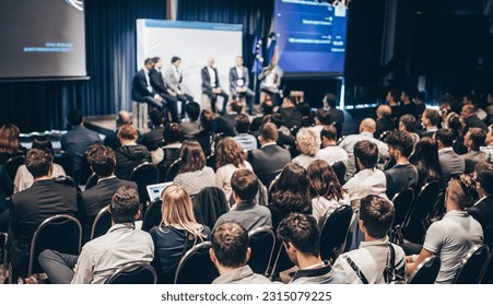 Round table discussion at business conference meeting event.. Audience at the conference hall. Business and entrepreneurship symposium - Shutterstock ID 2315079225