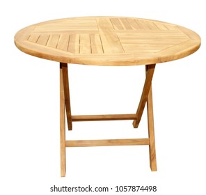 Round Table Teak Garden Furniture Isolated In White Background