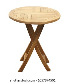 Round Table Teak Garden Furniture Isolated In White Background