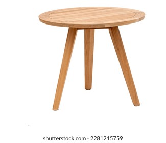 A round table with three legs made of wood isolated on a white background. - Shutterstock ID 2281215759