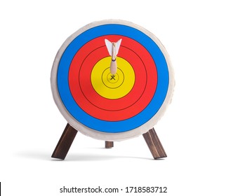 Round Target with Dart Isolated on White.