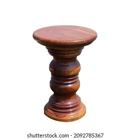 Round Teak Chair On White Background.