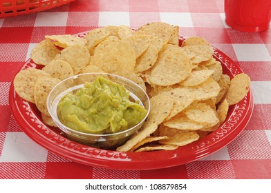 Round Tortilla Chips With Guacamole