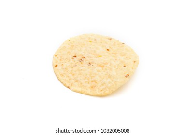 Round Tortilla Corn Chips On A White Background 