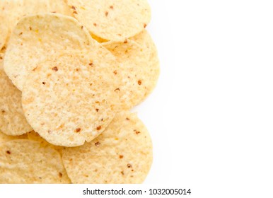 Round Tortilla Corn Chips On A White Background 