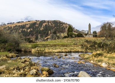 Round Tower at Glendalough in County Wicklow at Ireland