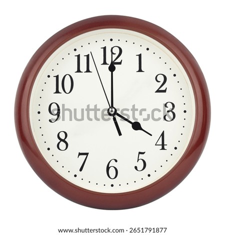 round wall clock with frame showing 4 o'clock isolated from background