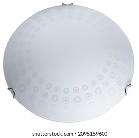 Round White Glass Flush Mount Ceiling Light Wall Sconce With Circles Pattern Isolated On White Background