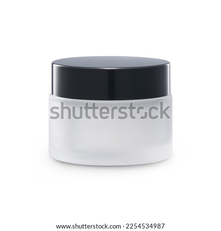 Round white matte plastic jar with lid for cosmetics - body cream, butter, scrub, bath salt, gel, skin care, powder. 