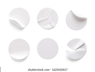 Round White Sticky Tags Isolated on White Background.