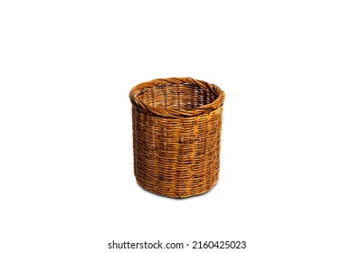 Round Wicker Basket Isolated On White Background