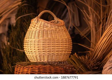 Round wicker basket from willow