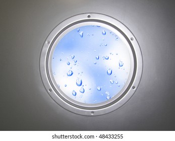  round window with water drops