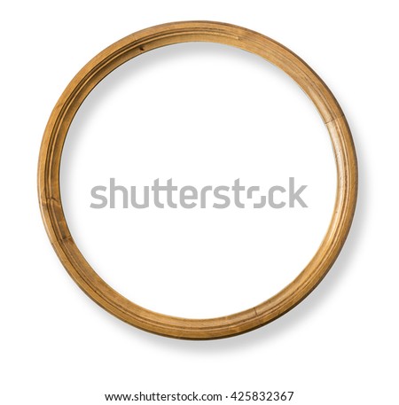 Round wooden frame isolated with clipping path