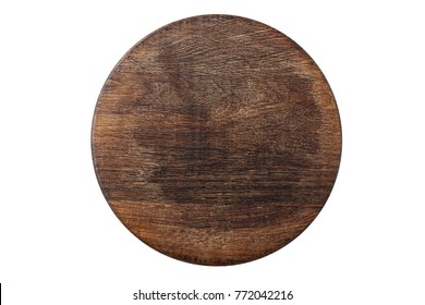 Round Wooden Pizza Board Isolated On White Background
