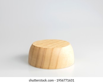 Round Wooden Plinth Isolated On A White Background With Clipping Paths. Used To Display Products.