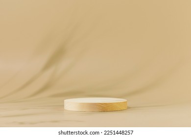 Round wooden podium with shadows of rye and wheat. Empty product display on natural beige background for presentation organic beauty products. Scene stage showcase for product, promotion sale - Shutterstock ID 2251448257