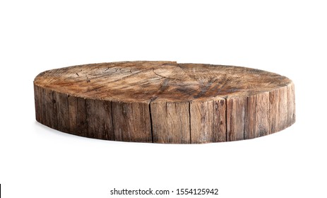 Round Wooden Stand Stand Isoiled On A White Background