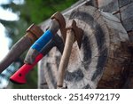 a round wooden target for axes, outdoor shot, no people